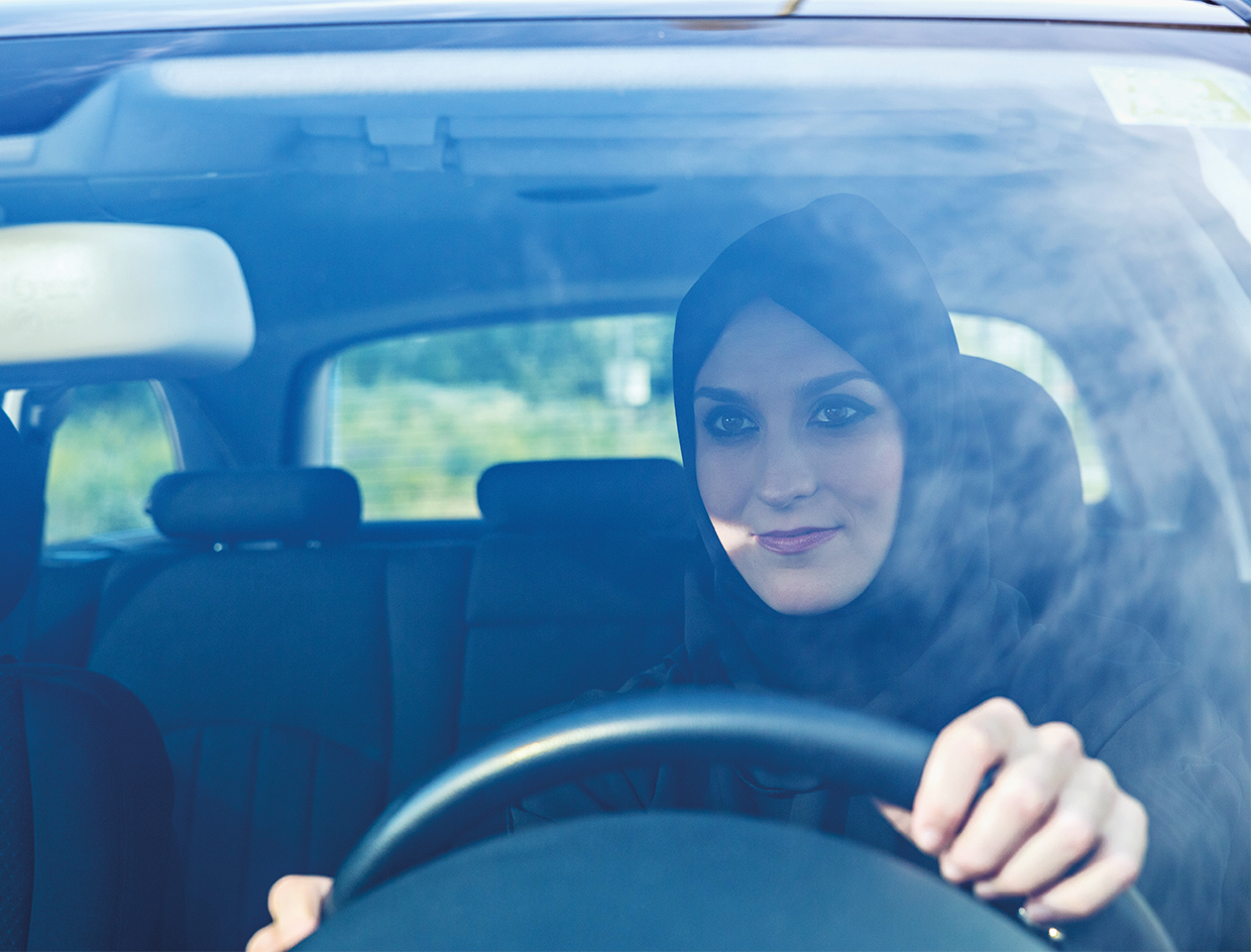 woman driving car